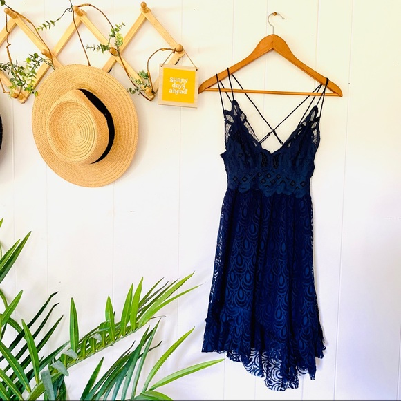 Free people navy blue adella burnout lace dress - Picture 4 of 6